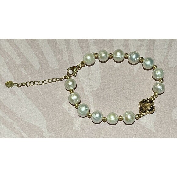 VTG Genuine Fresh Water Pearl Strand Bracelet Smokey Quartz Gold Tone Mob Wife - Picture 2 of 8
